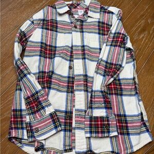 GAP Boys Long Sleeve Button up Oxford Style Red, Blue, Cream Plaid Shirt Size 10